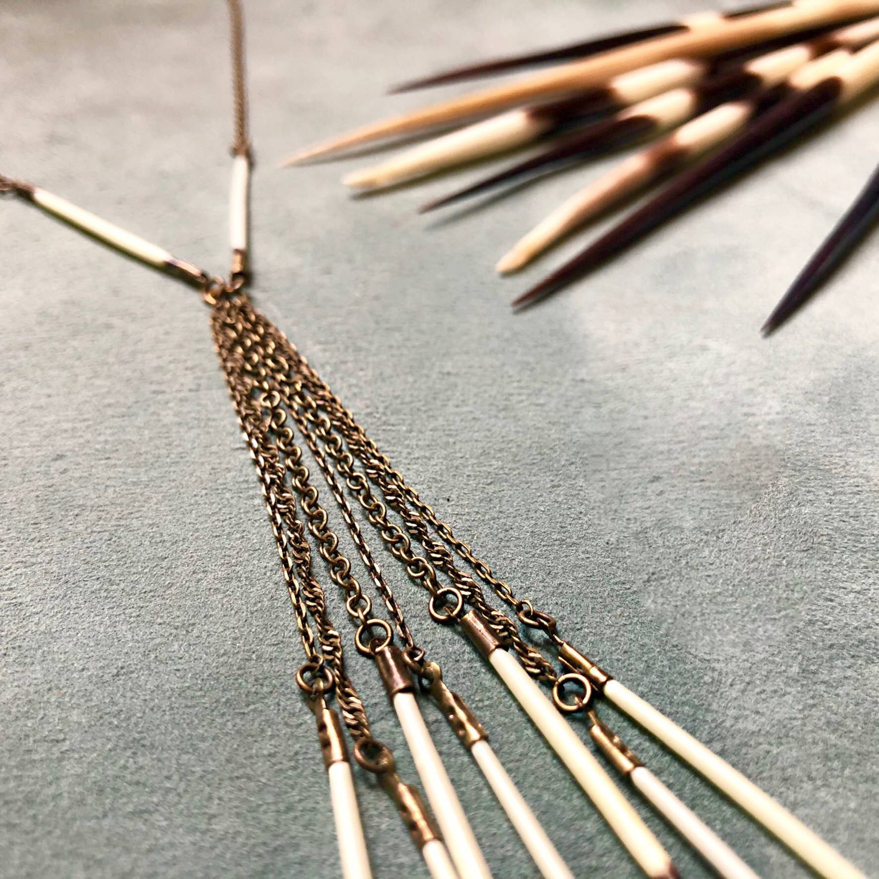 ASTALI – wholesale Pendant/charm necklace – Porcupine Quill Fringe Necklace, Black/Brown & Ivory/White2