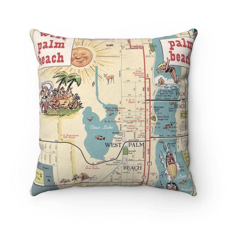 Daisy Mae Designs - Wholesale Throw/Decorative Pillow - West Palm Beach Florida Map Pillow
