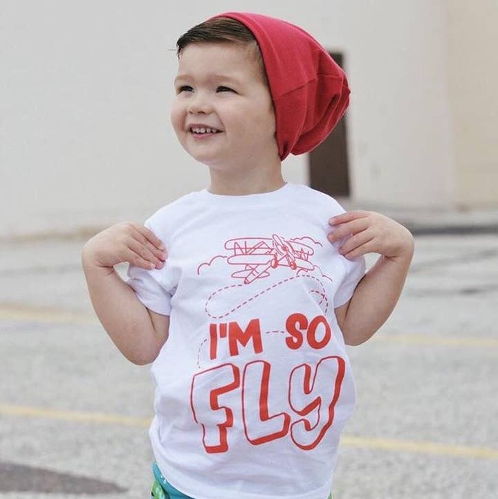 I'm So Fly Kids Airplane Tee - Red Design for wholesale by spillthebeansetc