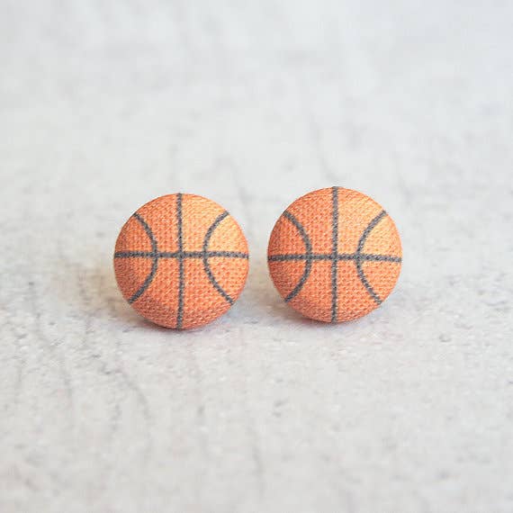Basketball, Fabric Covered Button Earrings for wholesale by Rachel O's