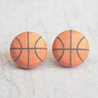 Basketball, Fabric Covered Button Earrings for wholesale by Rachel O's