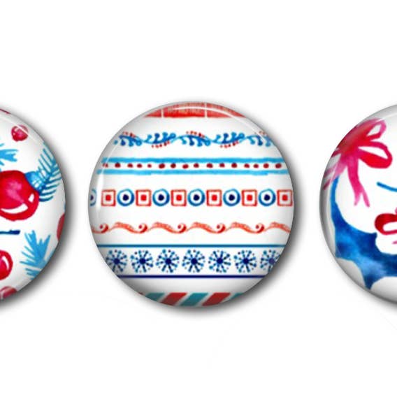 Christmas Holiday Blue/Red Berries Watercolor Snaps-Set of 3 for wholesale by Say It in A Snap Jewelry