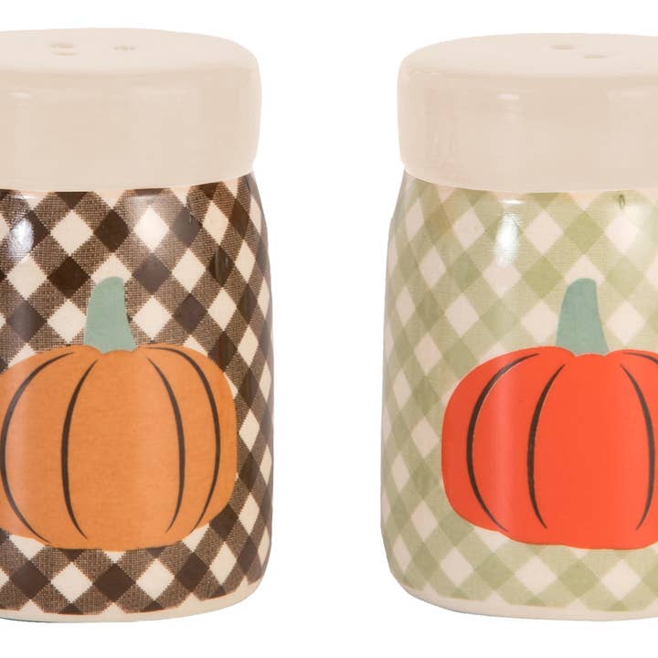 CLOSEOUT Harvest Grateful and Thankful Salt and Pepper set for wholesale by Transpac