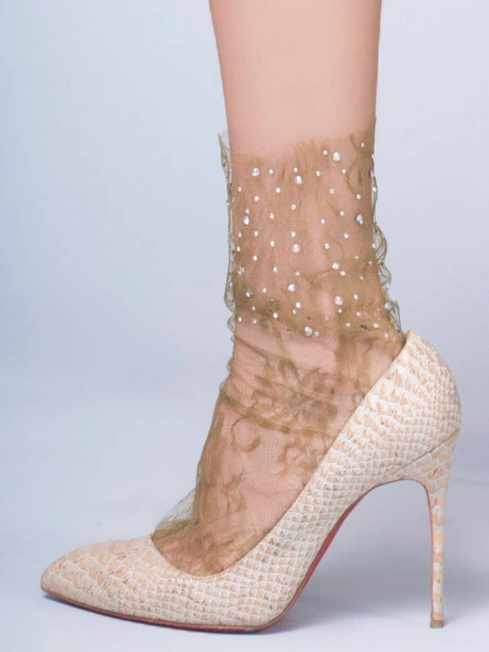 Crystal Lace sokken - Olijf voor wholesale door High Heel Jungle