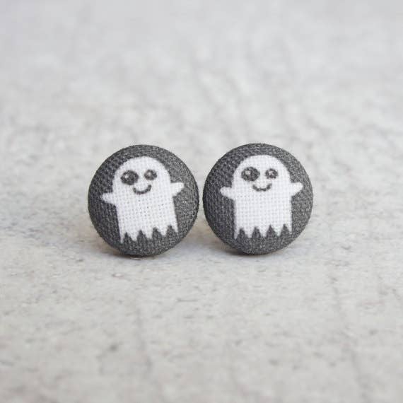 Rachel O's - Wholesale Stud/Post Earrings - Ghost Fabric Button Earrings