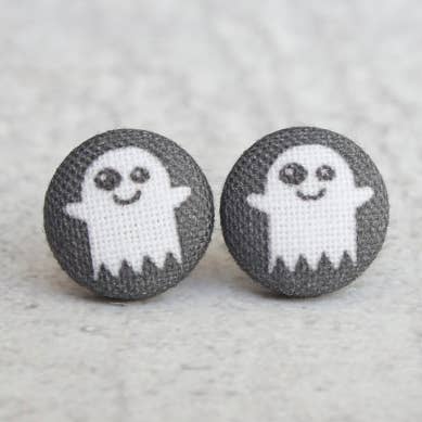 Rachel O's - Wholesale Stud/Post Earrings - Ghost Fabric Button Earrings0