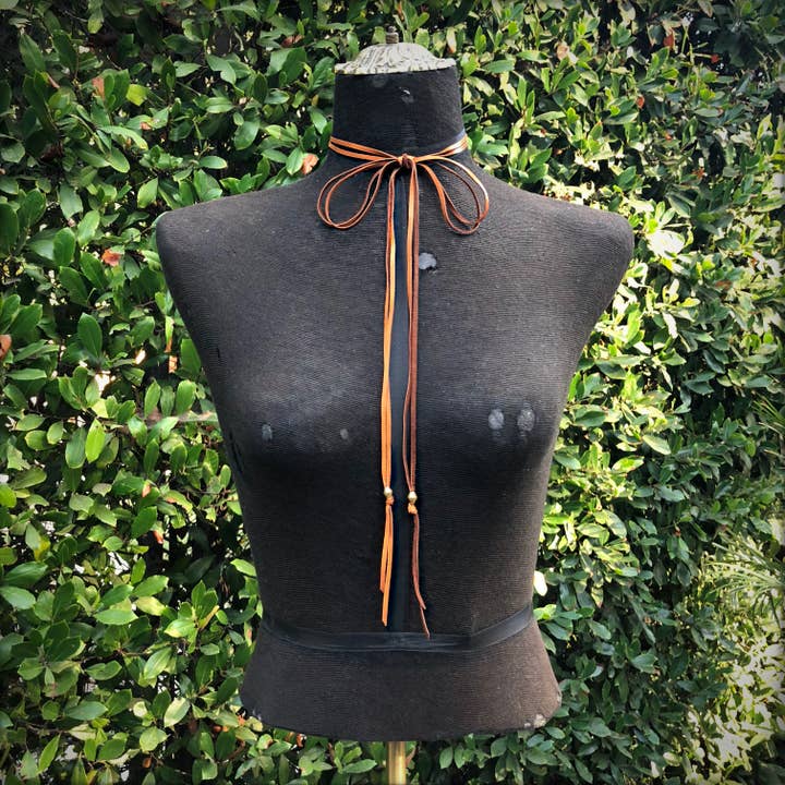 ASTALI - Wholesale Choker/Collar - Leather Wrap Choker - Rust & Brass, Western Necklace/Hatband9
