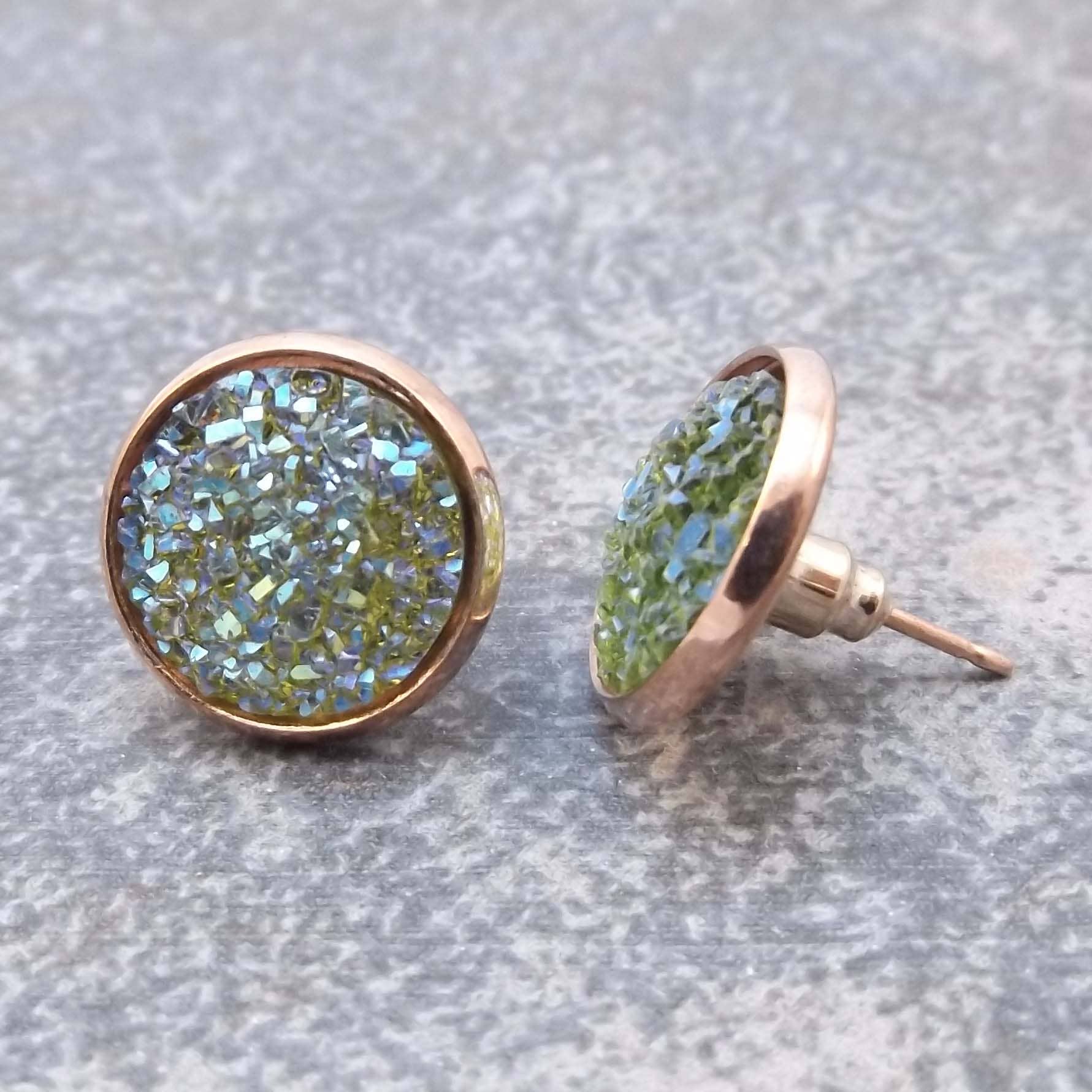 Felicity Jewelry Designs - Wholesale Stud/Post Earrings - Bijoux Too - Resin Druzy and Rose Gold Earrings2