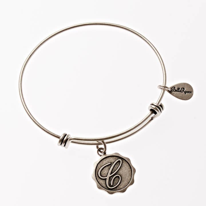Letter C - Expandable Bangle Charm Bracelet in Silver for wholesale by BellaRyann