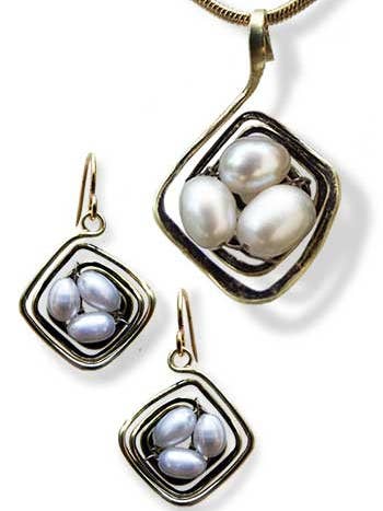 The Nest Set - Angular Brass with Pearls for wholesale by LeDanse Limited Edition Jewelry