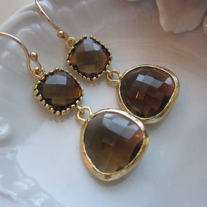 Brincos marrom esfumaçado de dois níveis por atacado de Laalee Jewelry