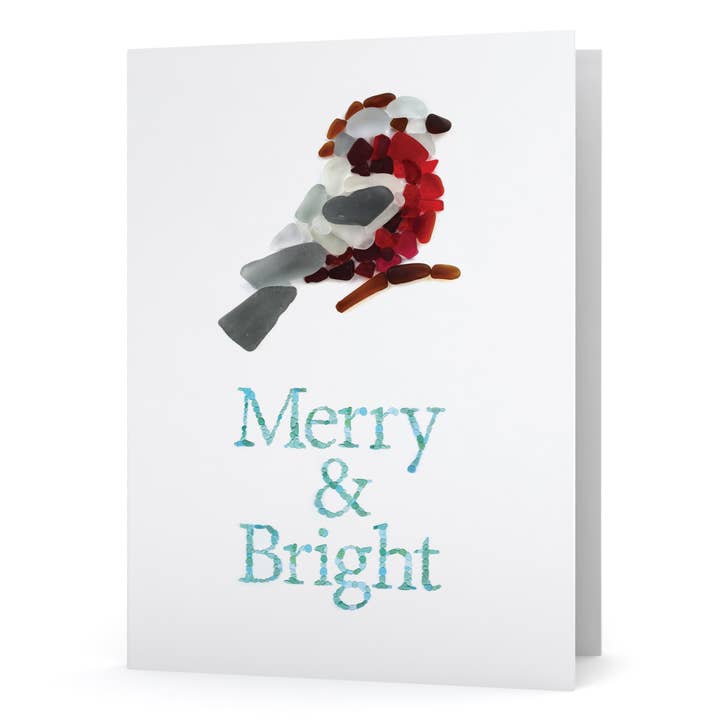 Sea Glass Winter Bird Holiday Card for wholesale by Beachcombing / Etched by the Sea