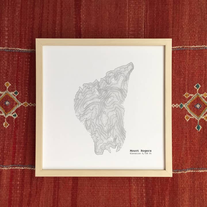 12'' x 12'' Mount Rogers Virginia State High Point Topographic Map Art Print for wholesale by Tim Plus April