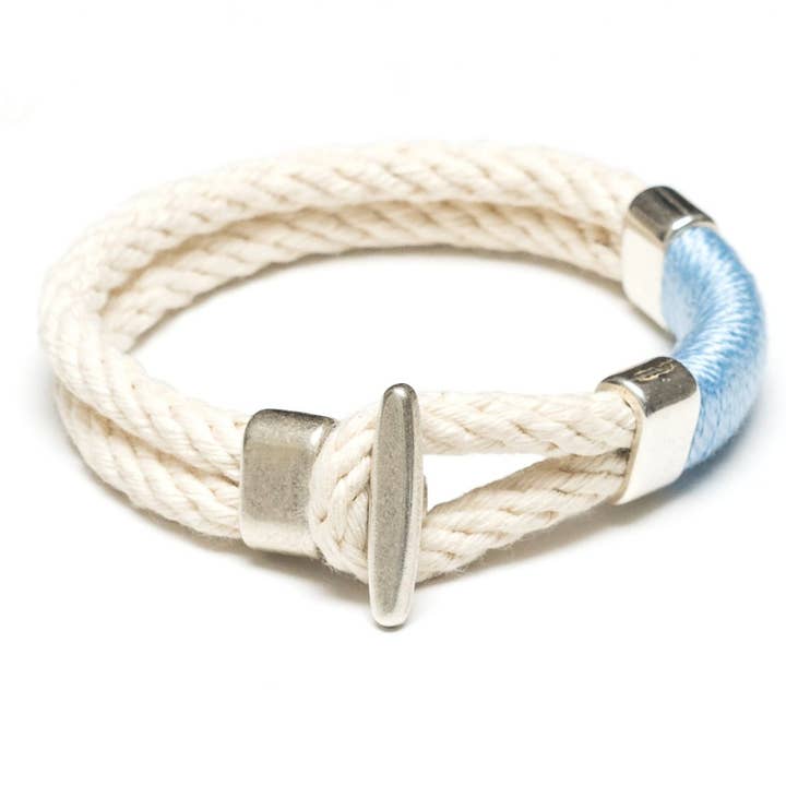 Cambridge - Ivory/Light Blue/Silver - Nautical Rope Bracelet for wholesale by Allison Cole Jewelry