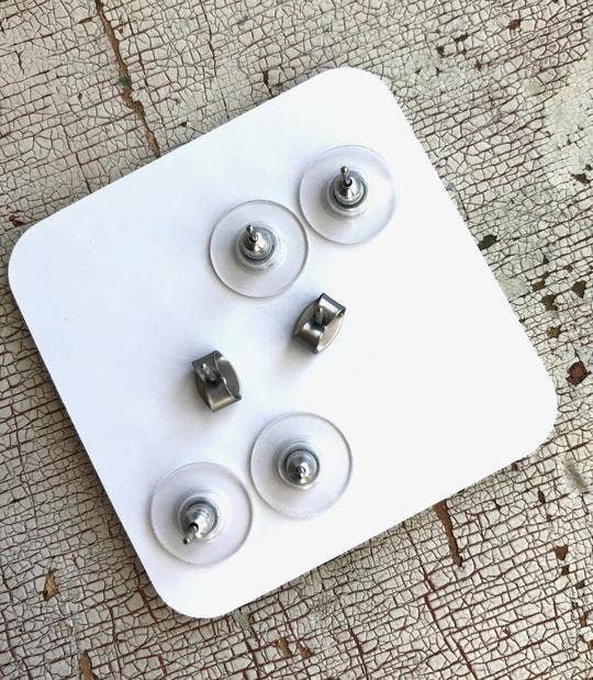 Leetie Lovendale - Wholesale Stud/Post Earrings - White Frosted Gold Circles & Blue Tiny Geo Stud Earrings2