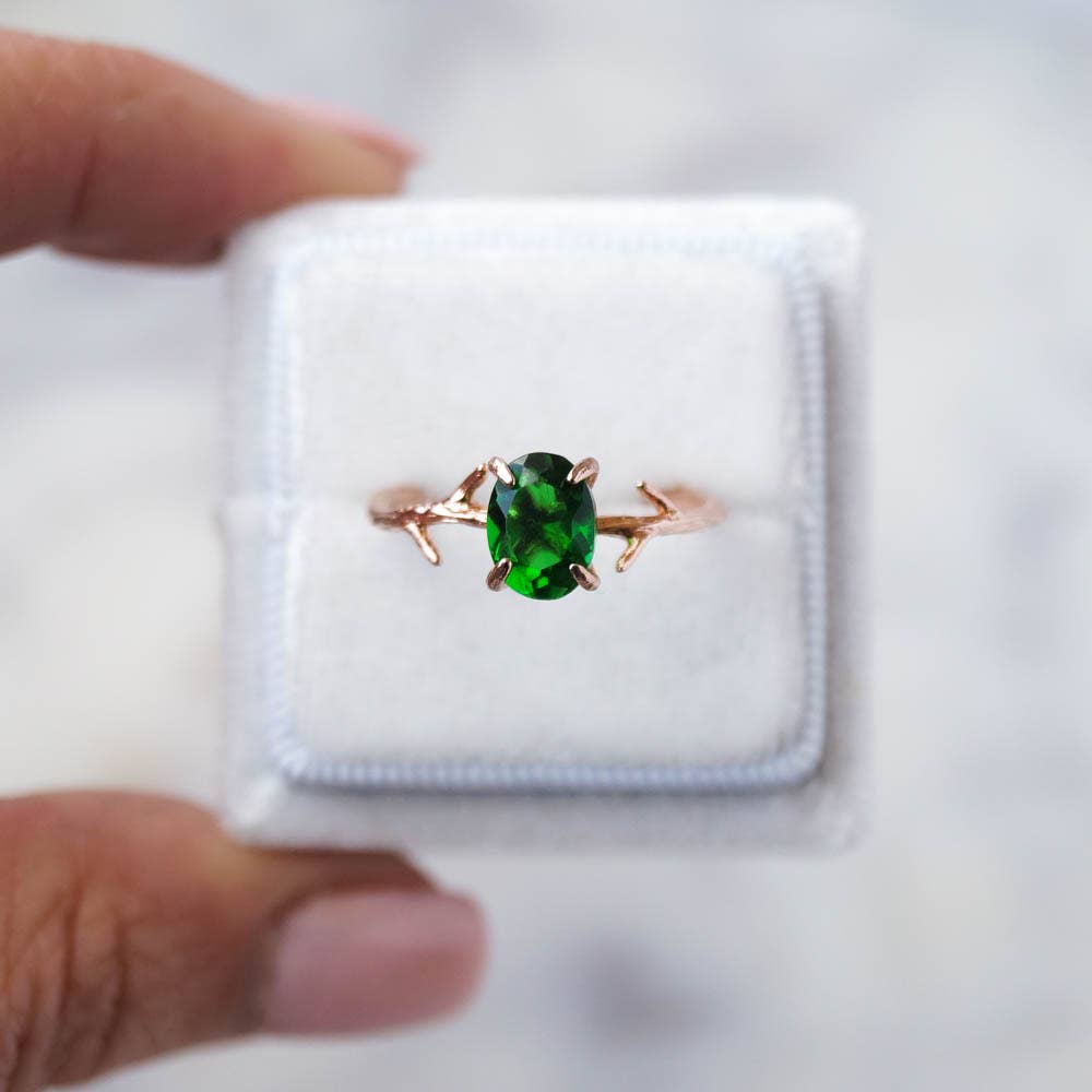Wander + Lust Jewelry - Wholesale Single Stone/Solitaire Ring - Emerald Green Ring in Rose Gold1