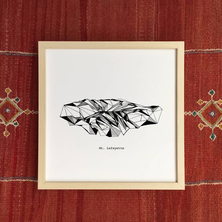 12'' x 12'' Mount Lafayette New Hampshire Polygonal Mountain Drawing Art Print for wholesale by Tim Plus April