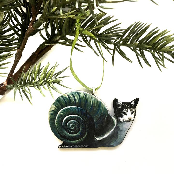 Snail Cat Ornament for wholesale by Pergamo Paper Goods