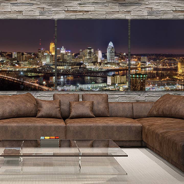 76" x 24" Cincinnati Skyline Canvas Wall Art for wholesale by HolyCowCanvas