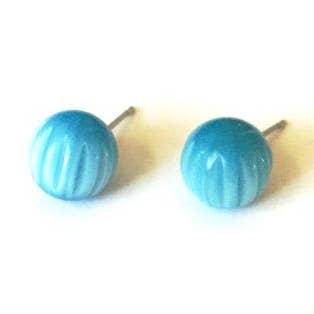 Aqua Blue Corrugated Stud Earrings for wholesale by Leetie Lovendale