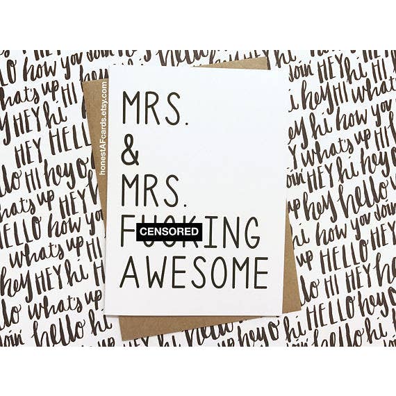 Mrs & Mrs F*ing Awesome Card for wholesale by Honest AF Cards