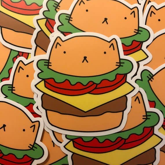 Cheeseburger Cat Sticker for wholesale by Catparty Design Studio