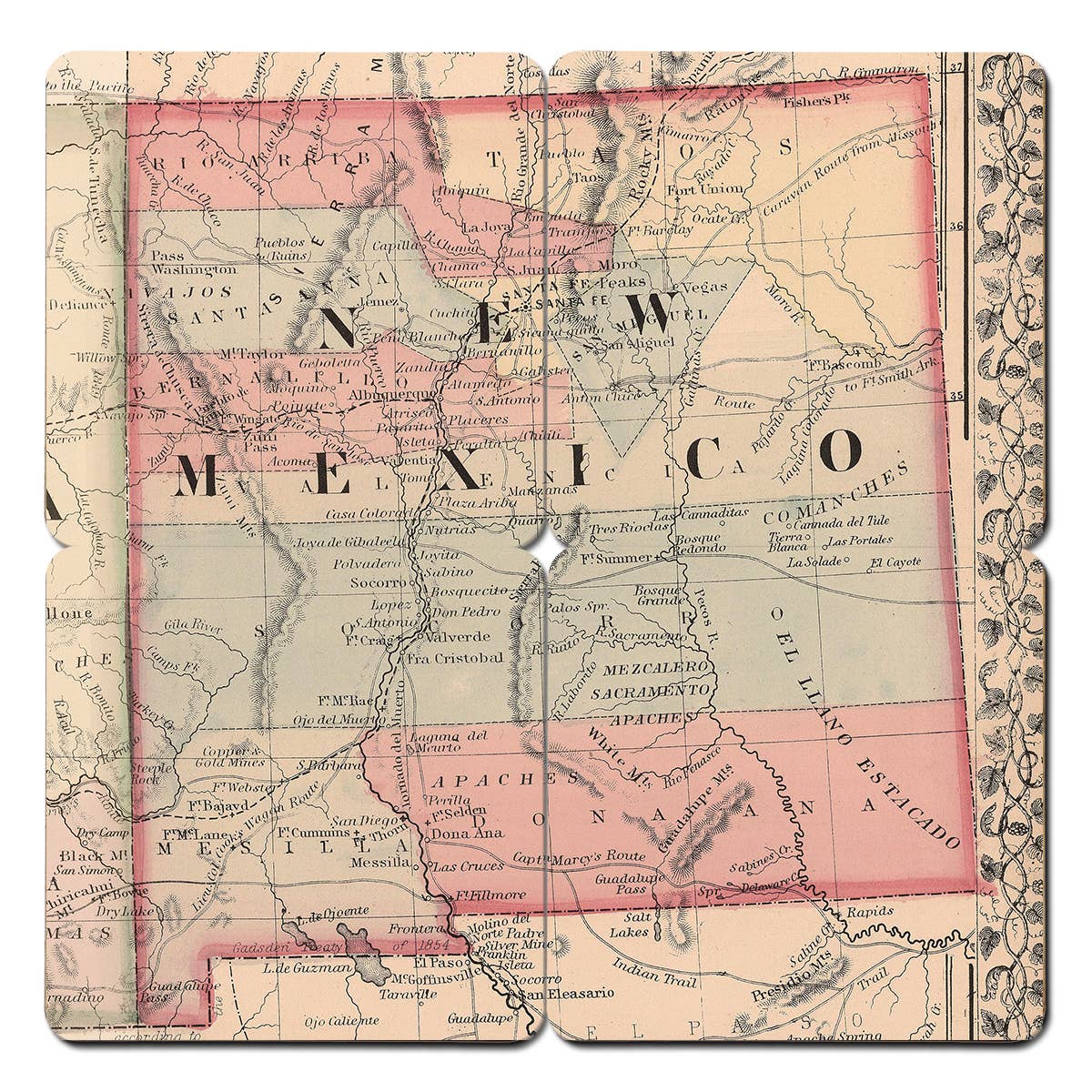 Torched Products - Wholesale Coasters - State Old World Map Coasters - Set of 4 Wood Coasters30