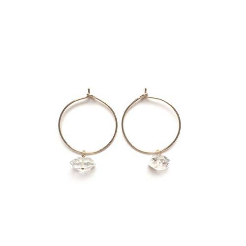 Goldeluxe Jewelry - Wholesale Hoop Earrings - Round Hammered Hoops With Herkimer Diamonds0