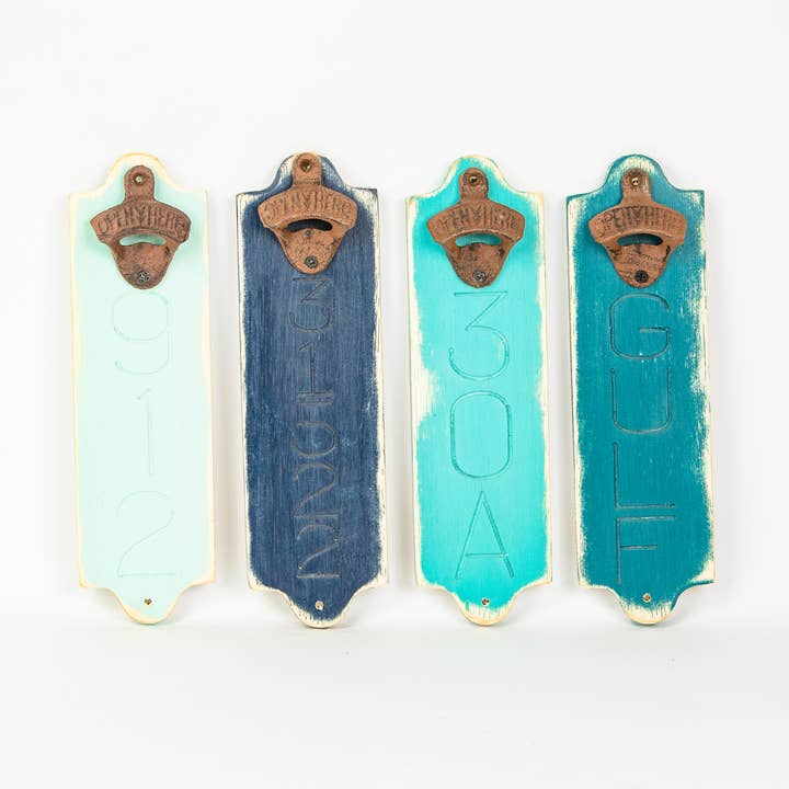 Engraved Zip Code Wooden Bottle Opener for wholesale by Grace Graffiti