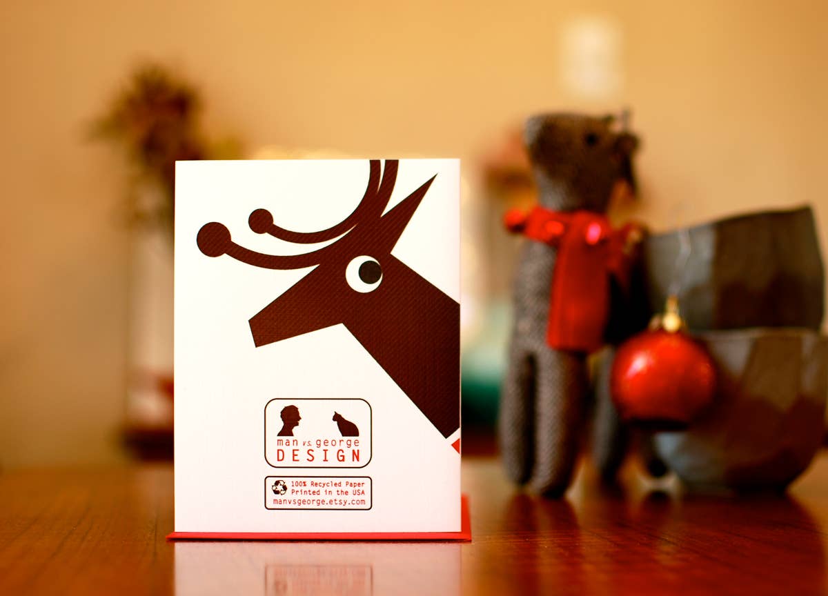 MAN vs. GEORGE DESIGN - Wholesale Season's Greetings Card - Reindeer In People Sweater Holiday Card2