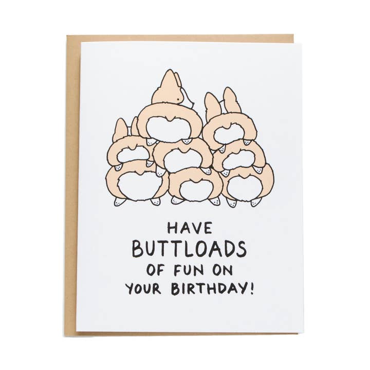 Buttloads Of Fun Birthday Corgi Dog Card for wholesale by Tiffbits
