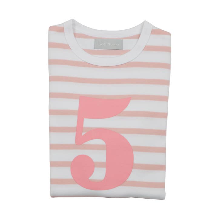 T-Shirt Nummer 5 in Altrosa und Weiß für den Großhandel von Bob & Blossom Ltd