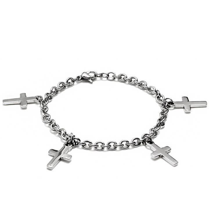 Dangling Crosses Charm Bracelet for wholesale by West Coast Jewelry