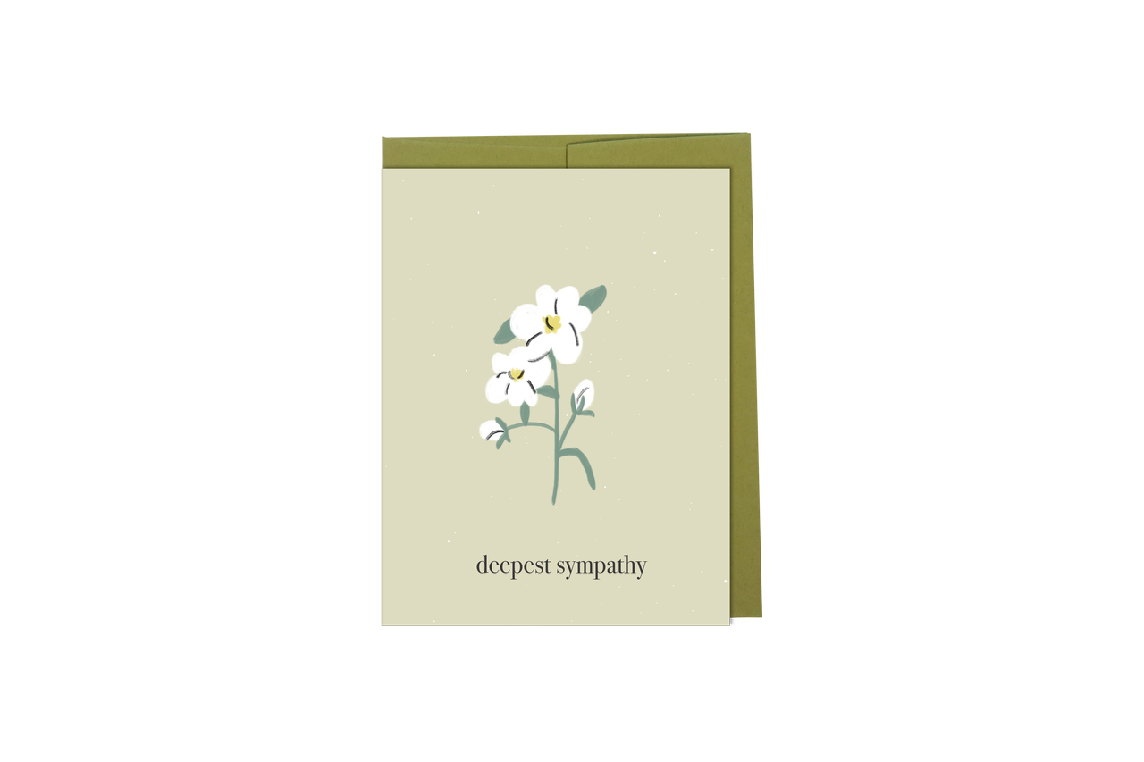New Moon Paper Goods - Wholesale Sympathy Card - Deepest Sympathy White Flower Card0