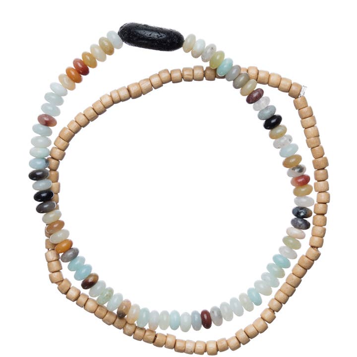 Zengo 2 Strand Bracelet Set - Amazonite with Black Lava Stone + Wooden Beads for wholesale by BOPS WHOLESALE