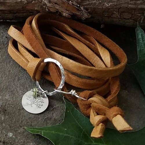 Simply Sterling Designs - Wholesale Charm/Dangle Bracelet - Tree Leather Sterling Silver Peridot Wrap Bracelet
