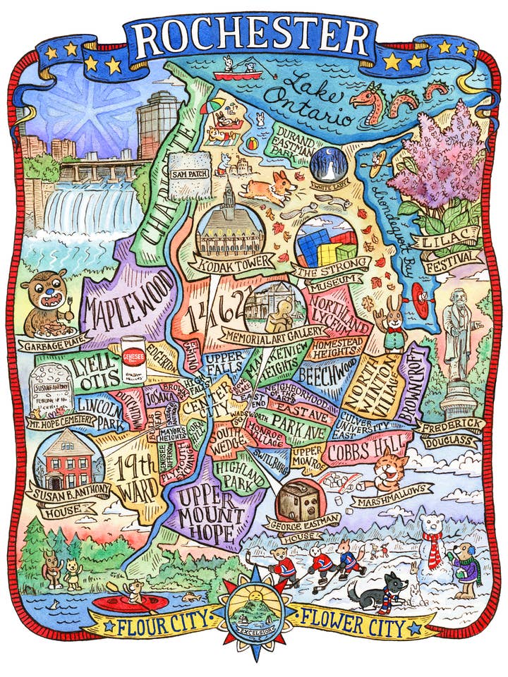 Impression cartographique Rochester NY 8 x 10 po pour la vente par SepiaLepus Illustration