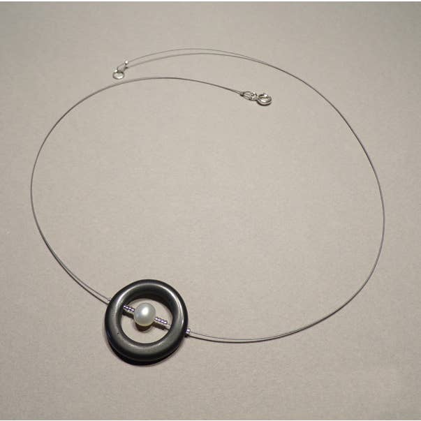 Timeless Elegance Grande Single Black W/White Pearl Necklace for wholesale by Manda Wylde Designs