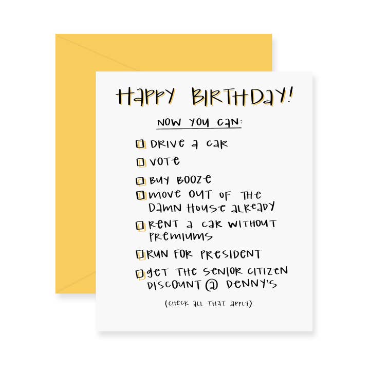 Age Checklist Birthday Card for wholesale by Fresh Out of Ink