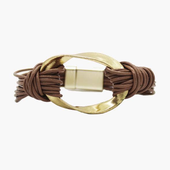 Golden Buckle Nude Leather Bracelet for wholesale by Mia Accessories