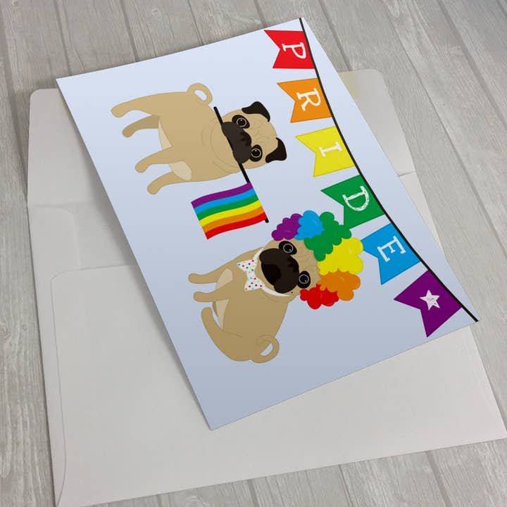 Pride Pugs Greeting card 5x7 for wholesale by Sophisticated Pup