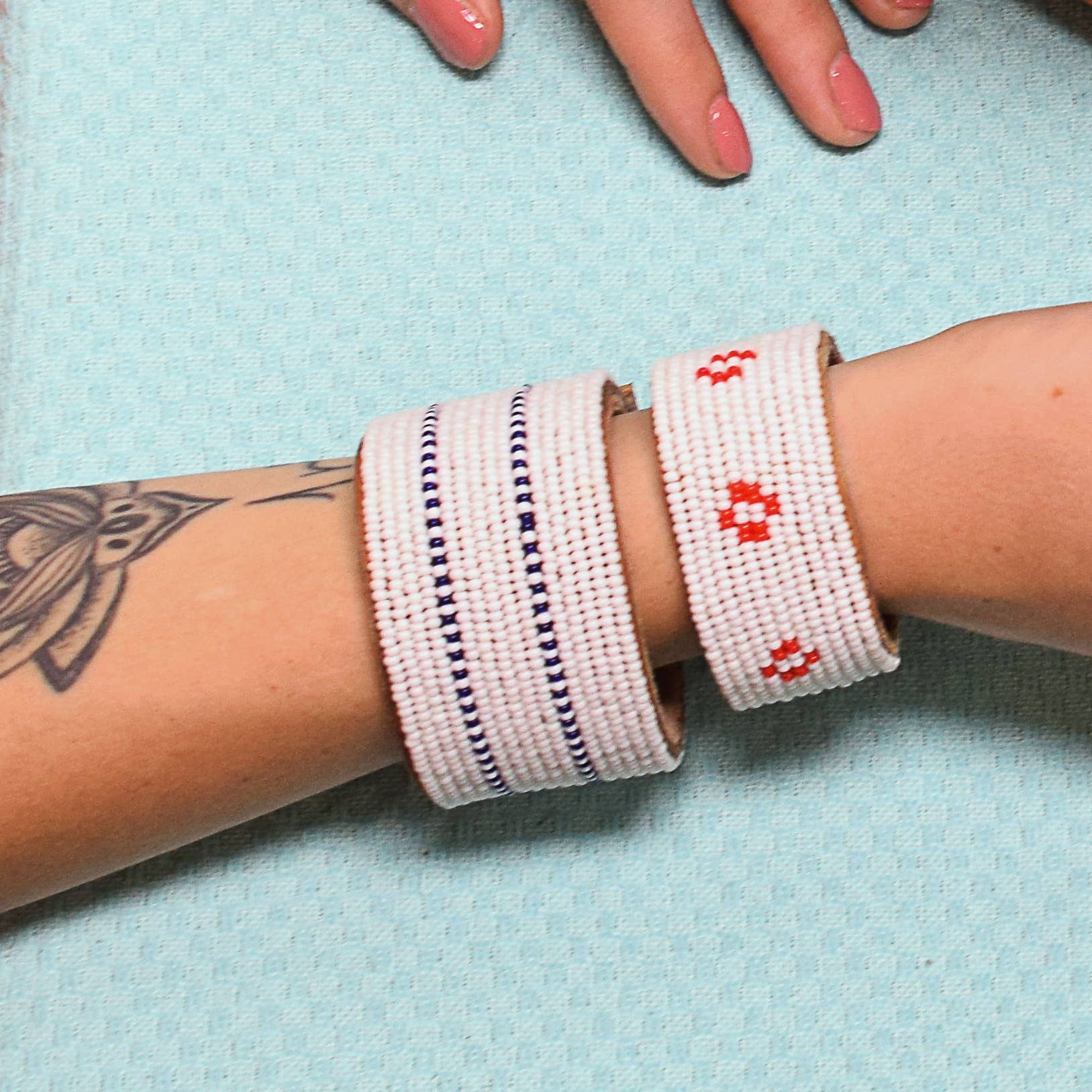 Swahili Coast - Wholesale Cuff Bracelet - Large Dark Blue Dashes Leather Cuff1