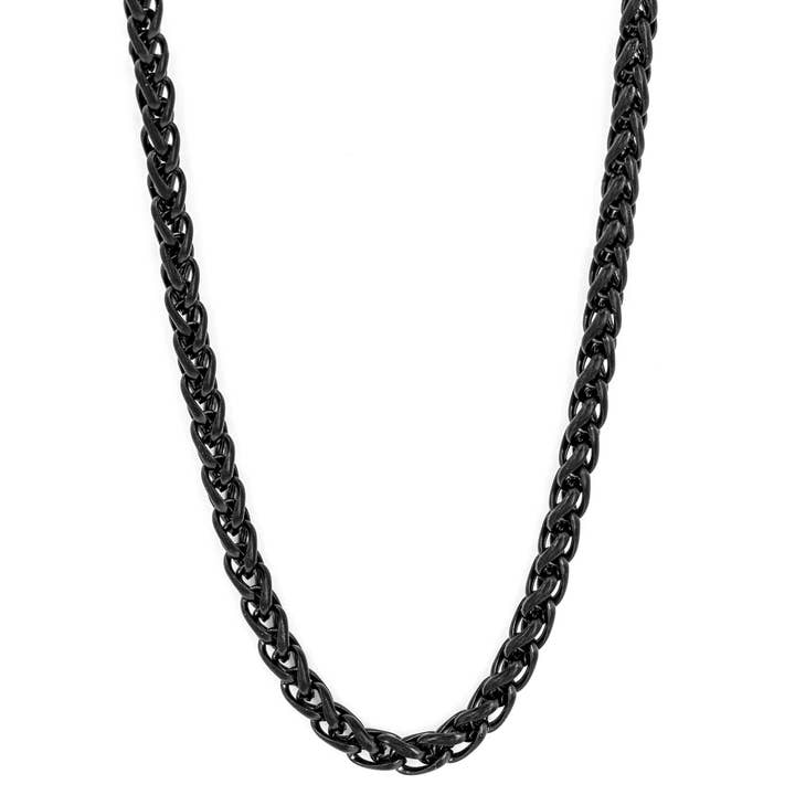 Black Plated Stainless Steel Spiga Necklace (3mm) - 24" for wholesale by West Coast Jewelry