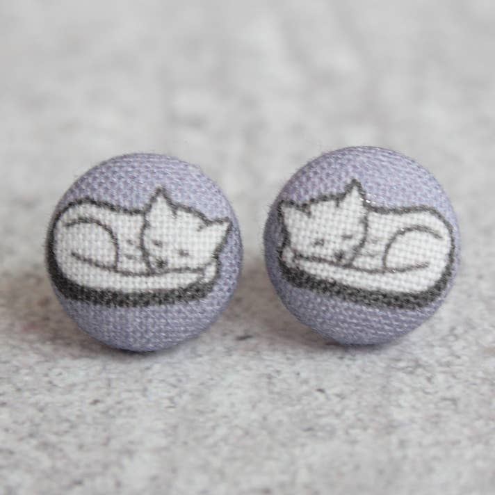 Cats Fabric Button Earrings for wholesale by Rachel O's