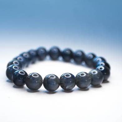 Foxfire Stones - Wholesale Beaded Bracelet - Black Braided Elastic - Dark Gray Labradorite Iridescent Opalescent Healing Stone Bracelet 8mm0