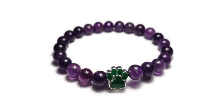 Foxfire Stones - Wholesale Beaded Bracelet - Green - Amethyst Stone Paw Print Healing Stone Bracelet0