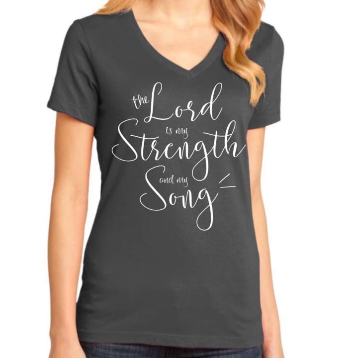 My Strength & My Song V-neck - Charcoal for wholesale by A Quiver Full
