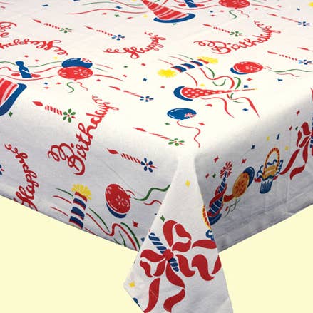 Red and White Kitchen Company - Wholesale Tablecloth - Happy Birthday Retro 50s Tablecloth