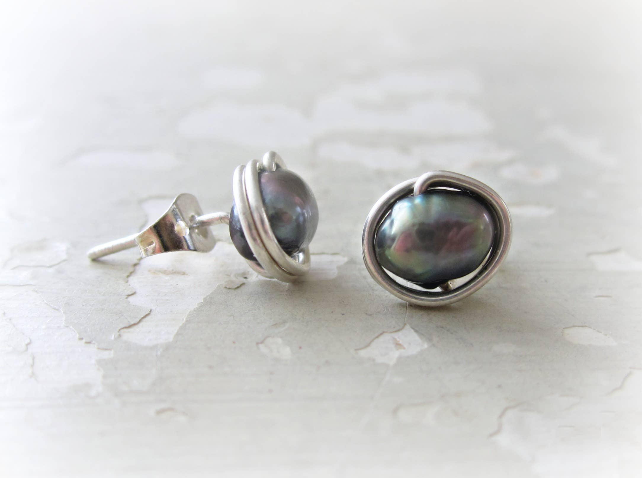 Contempo Jewelry - Wholesale Stud/Post Earrings - Peacock Freshwater Pearl + Sterling Stud Earrings1