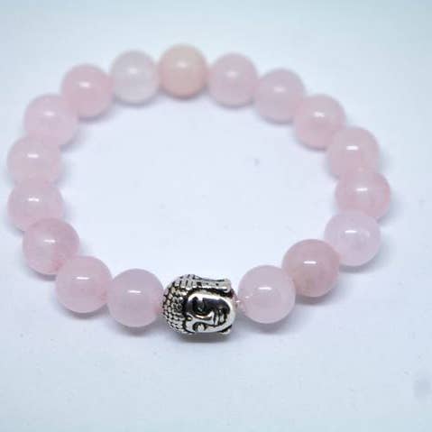 Clear Stretch String - Rozenkwarts Boeddha armband voor wholesale door Foxfire Stones